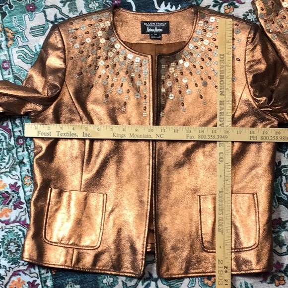 Ellen Tracy Leather Metallic Copper Embellished Jacket Blazer - Picture 9 of 14